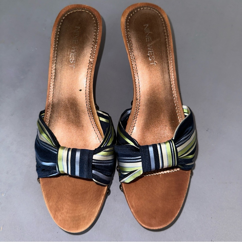 Nine West Brown and Blue Mules with Striped Pattern